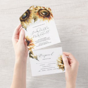 Einladungen zur Hochzeit mit RSVP Card Sonnenblume