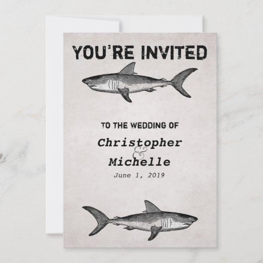 Einladungen zur Hochzeit Vintager Haie (Vorderseite)
