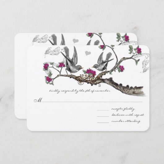 Einladungen zur Hochzeit von Fuchsia & Grauen Vint (Vorne/Hinten)