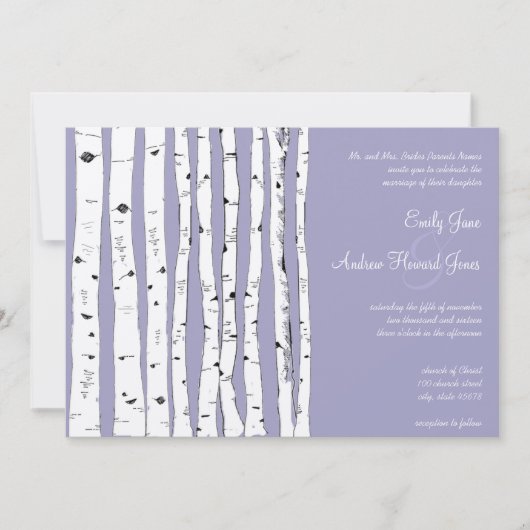 Einladungen zur Hochzeit von Lavender Birch Tree (Vorderseite)