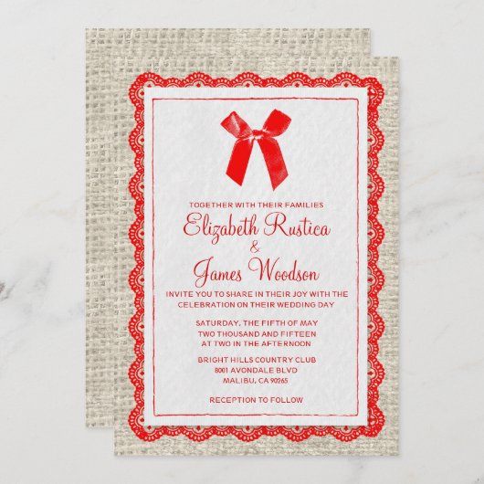 Einladungen zur Hochzeit von Red Country Burlap (Vorne/Hinten)