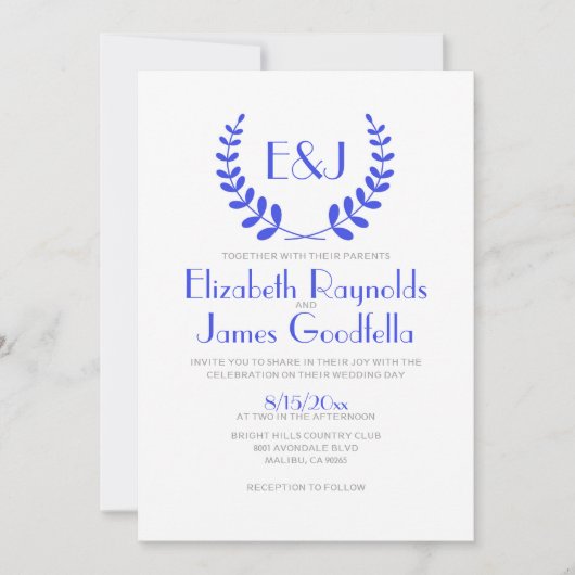 Einladungen zur Hochzeit von Royal Blue Monogram (Vorderseite)