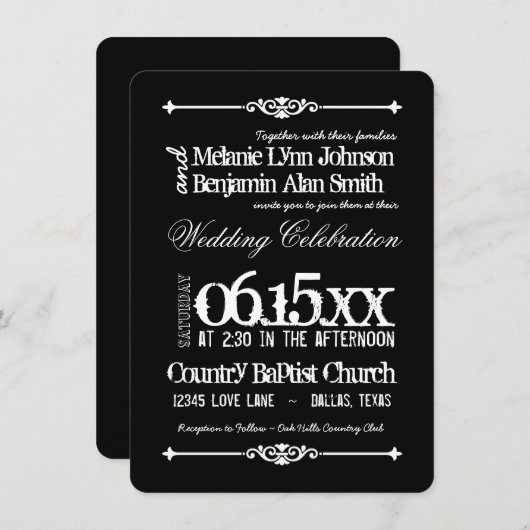 Einladungen zur Hochzeit von Schwarz und Weiß (Vorne/Hinten)