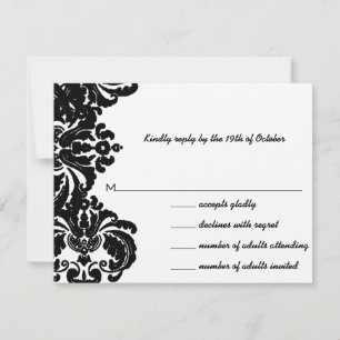 Einladungen zur Hochzeit von Vintagen Black Damask