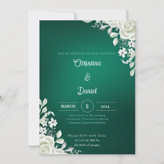 Einladungen zur Hochzeit von White Roses Green (Vorderseite)