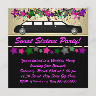 Einladungen zur Hot Pink Limousine Sweet Sixteen P