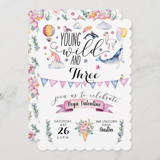 Einladungen zur Jungfrau, Wild und Drei Geburtstag (Vorne/Hinten)