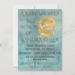 Einladungen zur Kinderdusche "Golddelphine/Mama &