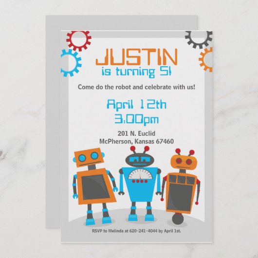 Einladungen zur Kinderrobot-Geburtstagsparty (Vorne/Hinten)