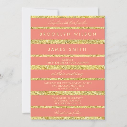 Einladungen zur Korallenhochzeit mit Gold Foil-Eff (Vorderseite)