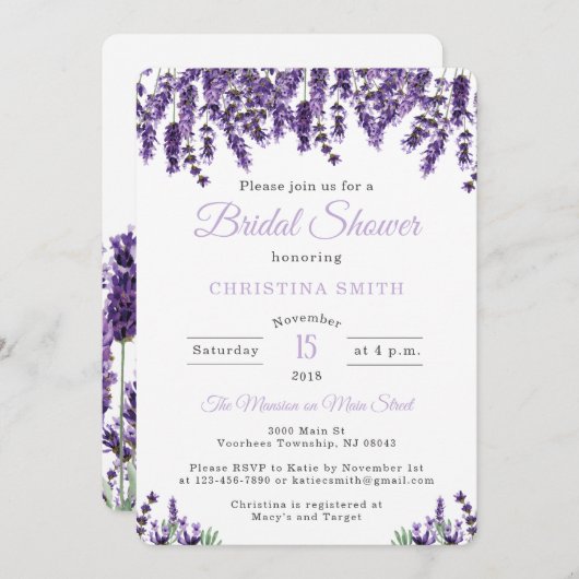 Einladungen zur Lavender Bridal Dusche (Vorne/Hinten)