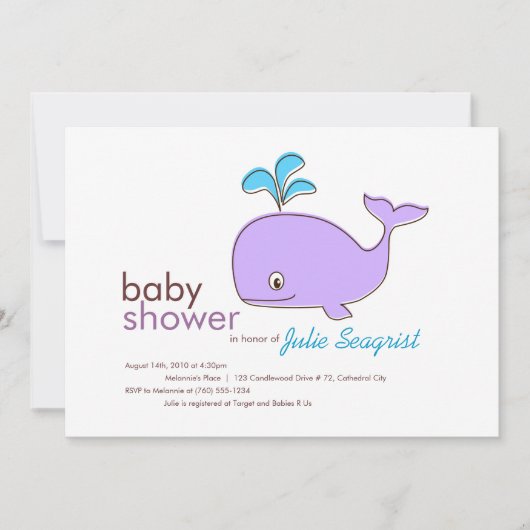 Einladungen zur Lila und blauen Whale-Babydusche (Vorderseite)