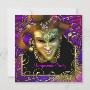 Einladungen zur Maskenparty in knallrosa, lila und
