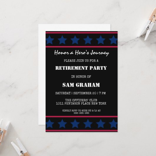 Einladungen zur militärischen Rente durch vereinte (Vorderseite/Rückseite Beispiel)