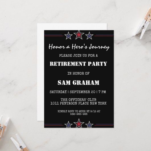 Einladungen zur militärischen Rente durch vereinte (Vorderseite/Rückseite Beispiel)