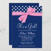 Einladungen zur Navy Pink Bow Polka Dot Baby Showe (Vorne/Hinten)