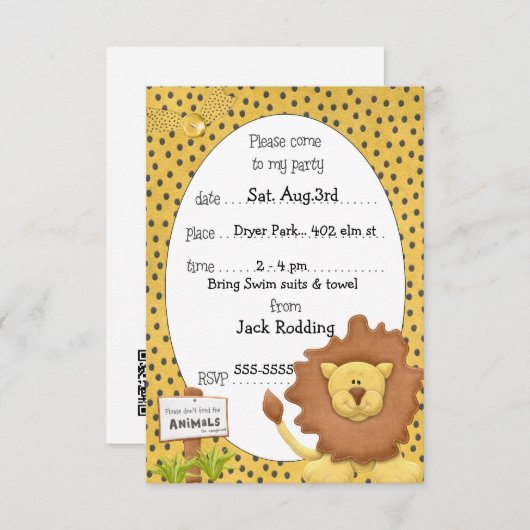 Einladungen zur niedlichen LöwenGeburtstagsparty (Vorne/Hinten)