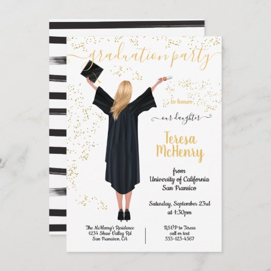 Einladungen zur personalisierten Portrait Graduati (Vorne/Hinten)