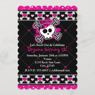 Einladungen zur Pink Hearts, Skull & Crossbones-Pa