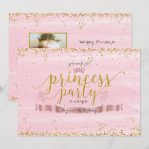 Einladungen zur Prinzessinnenparty in Rosa und Gol
