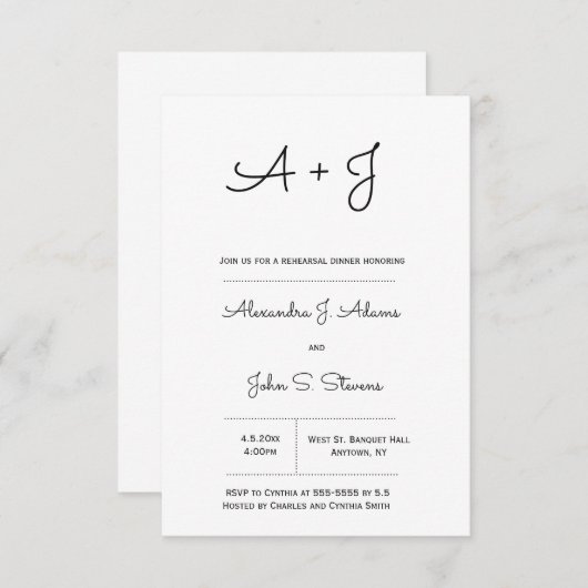 Einladungen zur Probe mit B&W Monogramm (Vorne/Hinten)