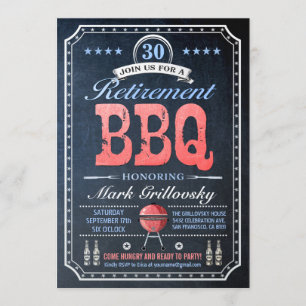 Einladungen zur Renten-Grillparty Schiefertafel