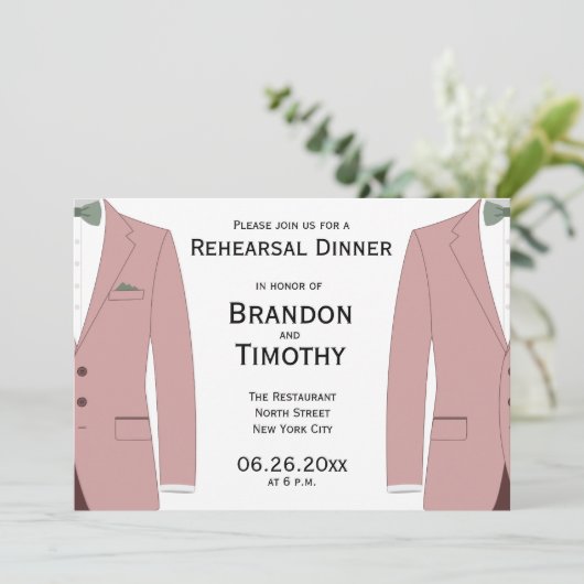 Einladungen zur Rosa und Weiß-Gay-Hochzeit-Probe (Stehend Vorderseite)