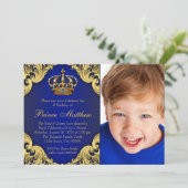 Einladungen zur Royal Blue Gold Prince Birthday Pa (Stehend Vorderseite)