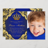 Einladungen zur Royal Blue Gold Prince Birthday Pa (Vorne/Hinten)