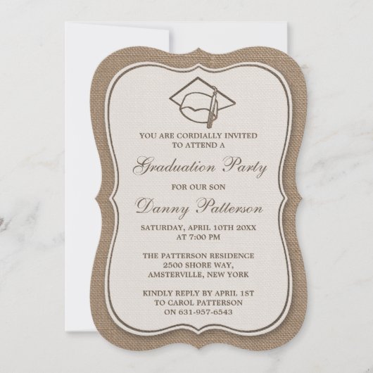 Einladungen zur Rustic Burlap Graduation Party (Vorderseite)