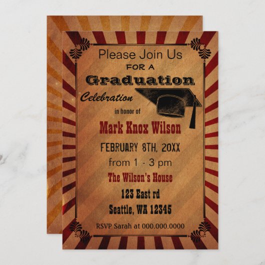 Einladungen zur rustikalen Vintag Graduation Party (Vorne/Hinten)