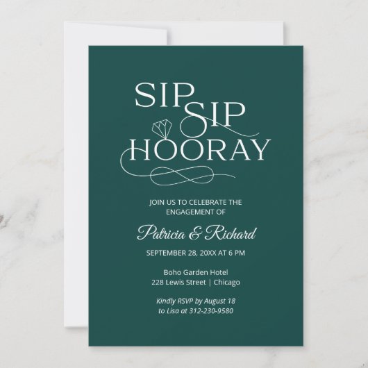 Einladungen zur "Sip Sip Hooray Engagement Party" (Vorderseite)