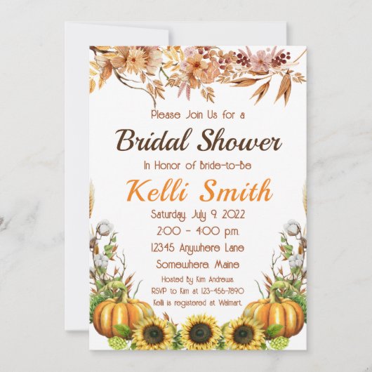 Einladungen zur Sonnenblume Pumpkin Fall Bridal Du (Vorderseite)