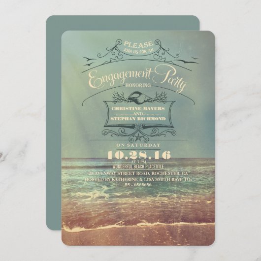 Einladungen zur Vintagen Beachlobung (Vorne/Hinten)