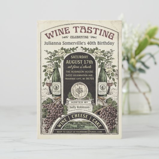 Einladungen zur Weinprobe (Vintag) v.3 (Stehend Vorderseite)