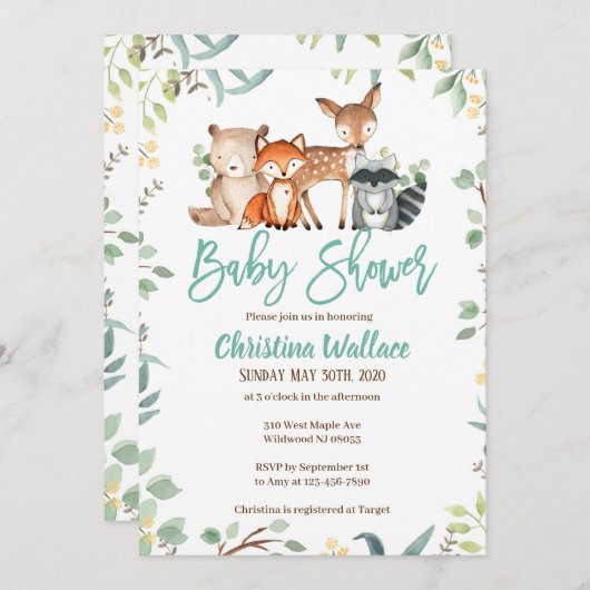 Einladungen zur Woodland Baby-Dusche (Vorne/Hinten)