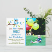 Einladungs-12x18 Foto-Karte für Eule Boy 1. Geburt Einladung (Stehend Vorderseite)