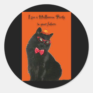 Einladungs-Aufkleber für Black Cat Halloween-Party Runder Aufkleber