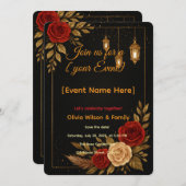 Einladungs-Card-Vorlage Luxus Black Gold Floral Einladung (Vorne/Hinten)