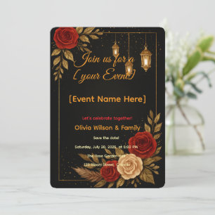 Einladungs-Card-Vorlage Luxus Black Gold Floral Einladung