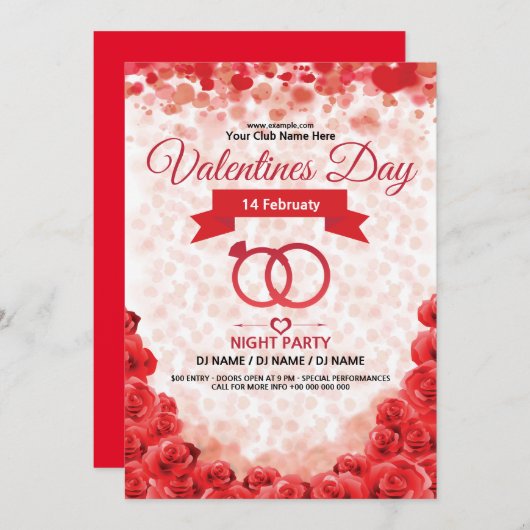 Einladungs-Flyer des Valentines Tages Einladung (Vorne/Hinten)