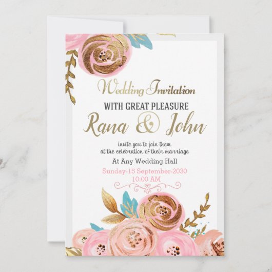 Einladungs-Karte für Hochzeiten in goldener Rose Ankündigung (Vorderseite)