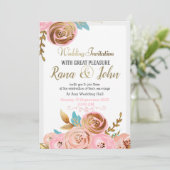 Einladungs-Karte für Hochzeiten in goldener Rose Ankündigung (Stehend Vorderseite)