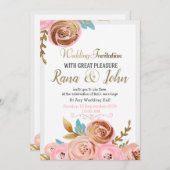 Einladungs-Karte für Hochzeiten in goldener Rose Ankündigung (Vorne/Hinten)
