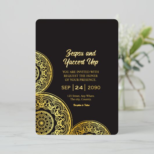 Einladungs-Karte Gold Schwarz und Gold Folieneinladung (Stehend vorne)