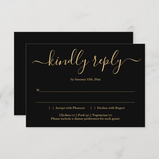 Einladungs-Kartensteckplatz für Schwarz und Gold Einladung (Vorne/Hinten)