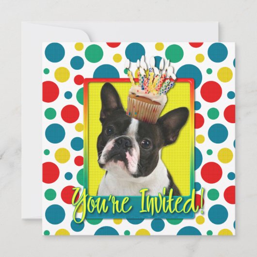 Einladungs-kleiner Kuchen - Boston Terrier Einladung (Vorderseite)