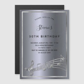Einladungs-Magnet für dunkelsilberne Musiknoten zu Magneteinladung (Vorne/Hinten)