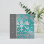 Einladungs-Platz Silver Damask Einladung (Stehend Vorderseite)