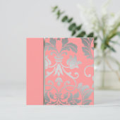 Einladungs-Platz Silver Damask Einladung (Stehend Vorderseite)